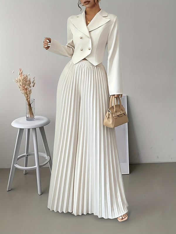 Wide-Leg Pleated Elastic Relaxed Pants