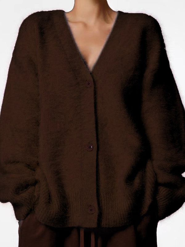 V-Neck Button-Detail Long-Sleeve Relaxed Cardigan