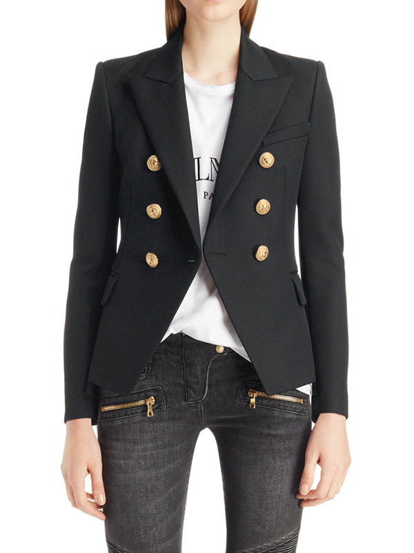 Notch-Collar Button-Detail Long-Sleeve Blazer