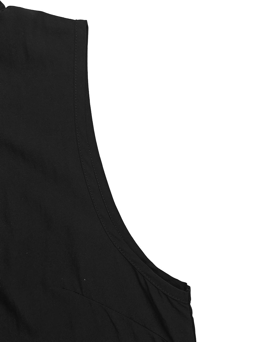 High-Waist Stand-Collar Button-Detail Pocket Jumpsuit