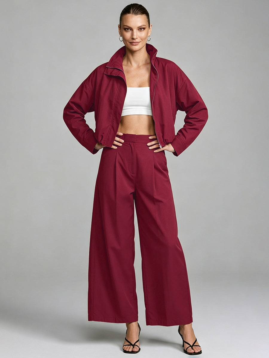 Wide-Leg Cropped Pocket Elastic Pants