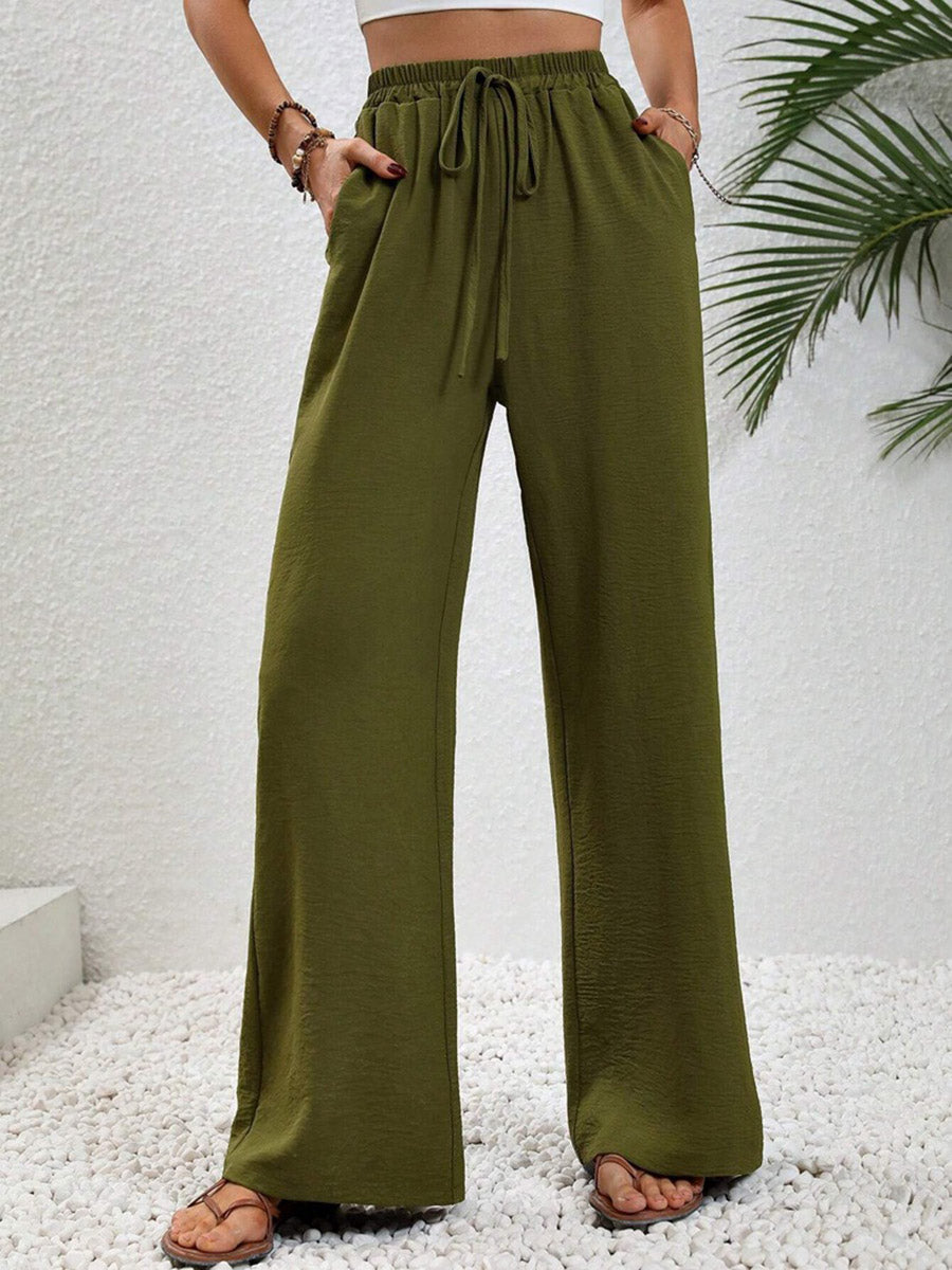 High-Waist Pleated Elastic Relaxed Pants
