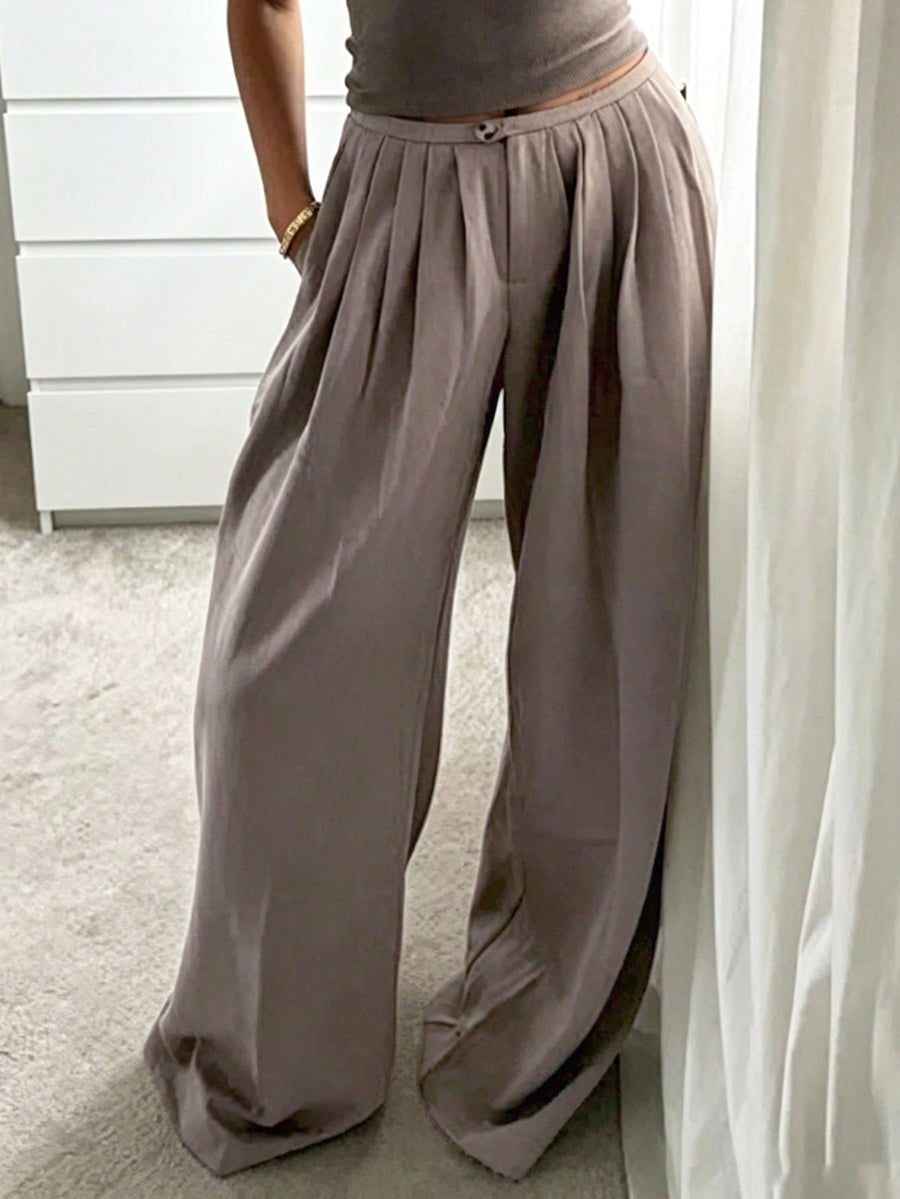 Wide-Leg High-Waist Pleated Pants