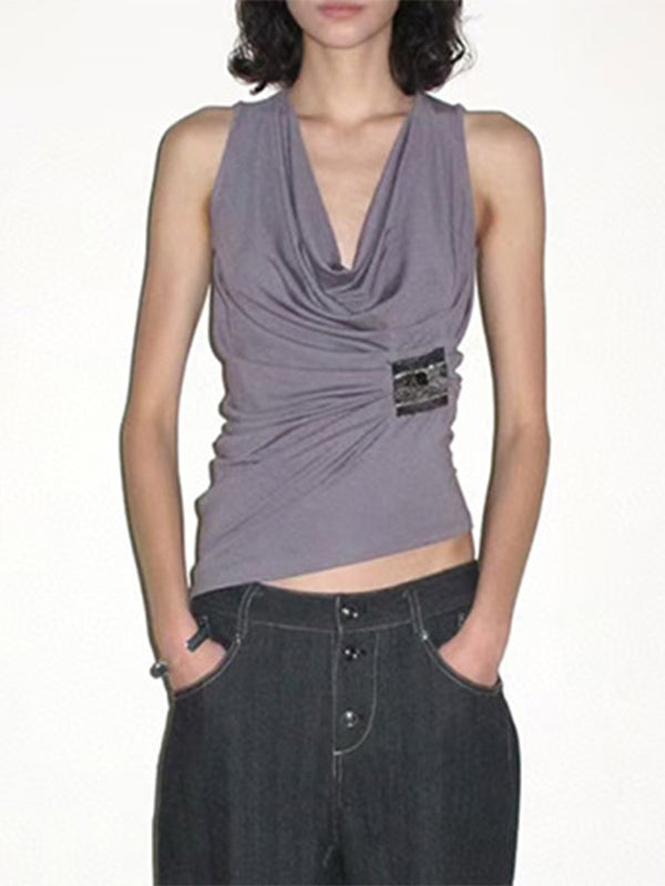 Pleated Sleeveless Relaxed Tank Top