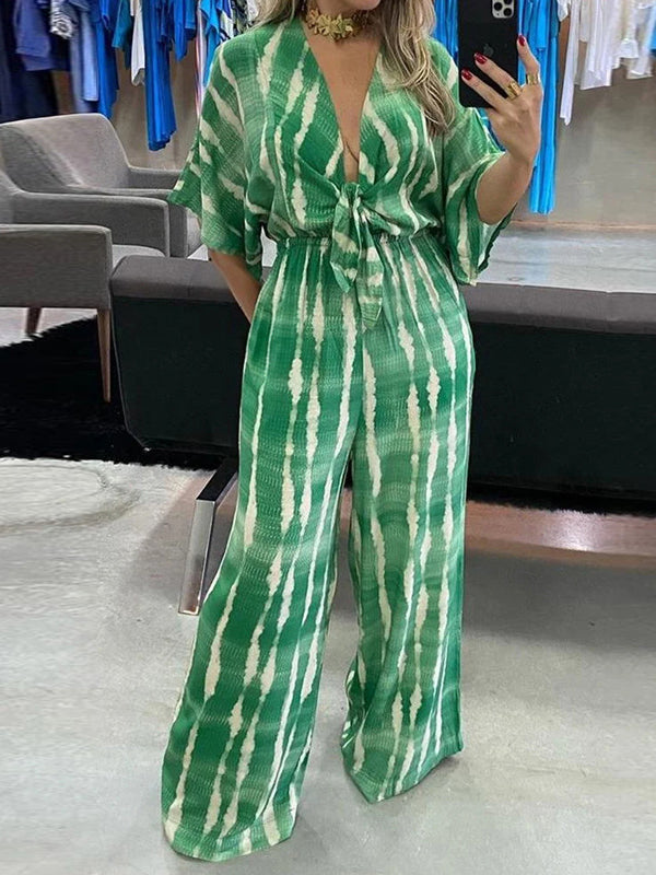Printed Plus Size V-Neck Relaxed Jumpsuit