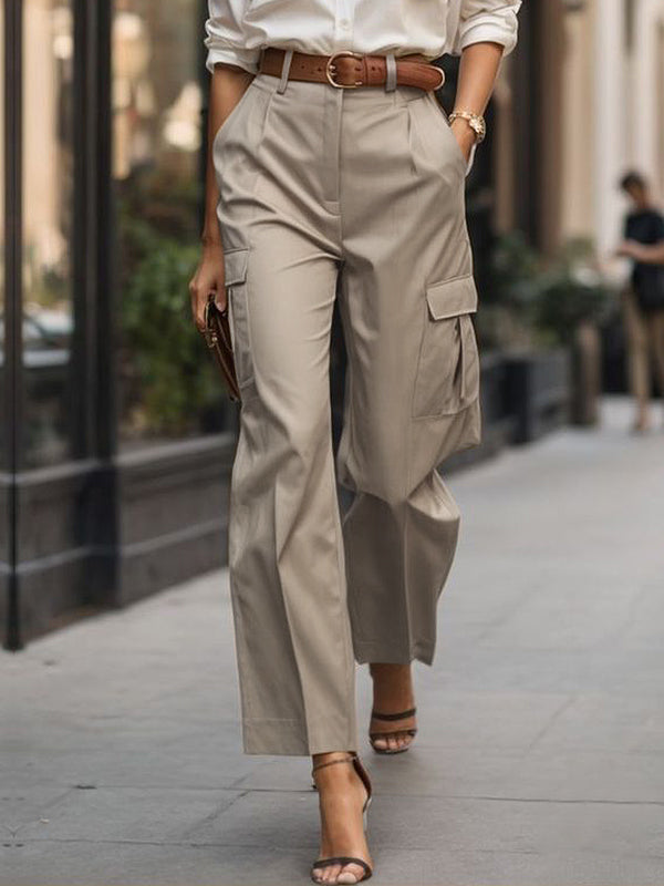 High-Waist Pleated Pocket Pants