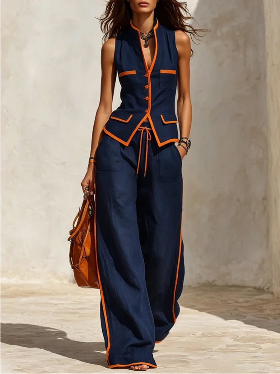 Wide-Leg High-Waist Drawstring Pocket Pants