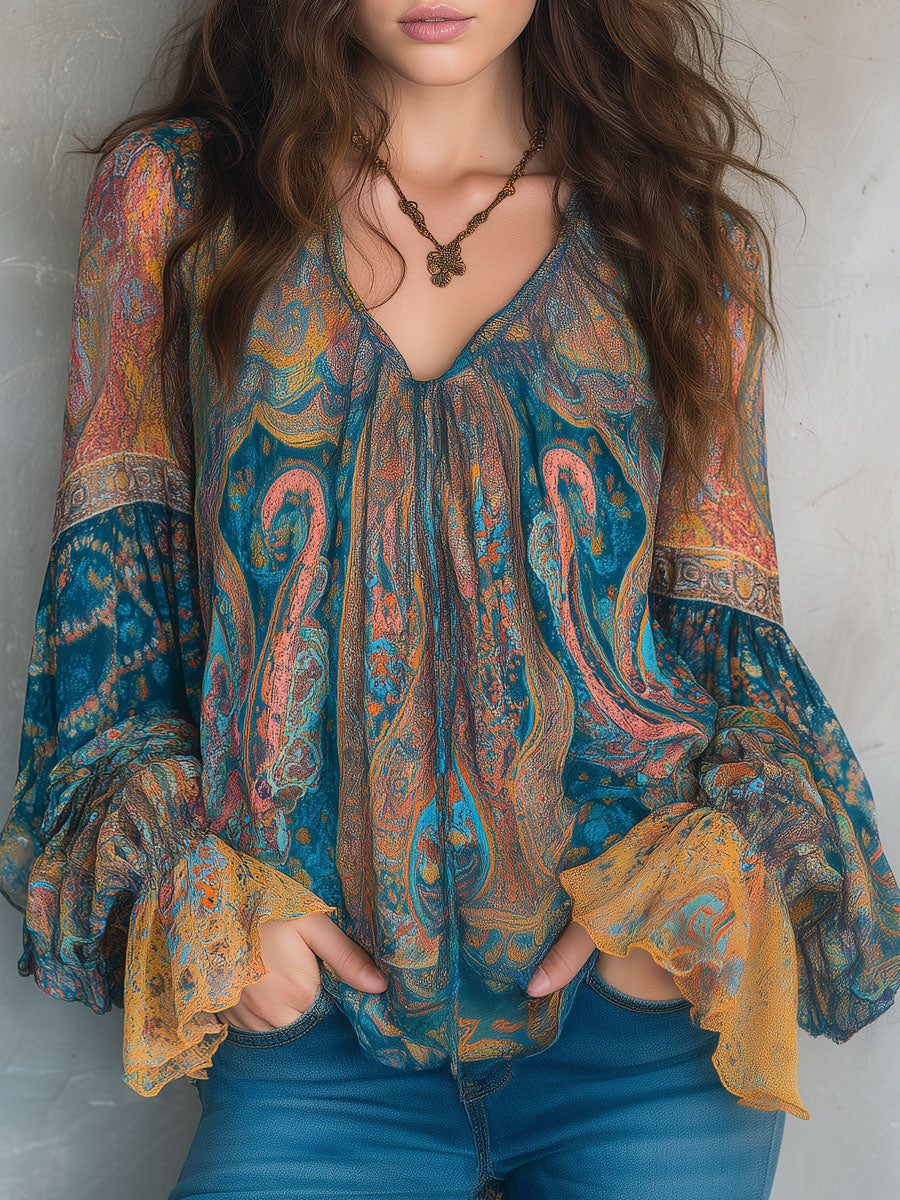 Selah | Boho Paisley Chiffon Blouse