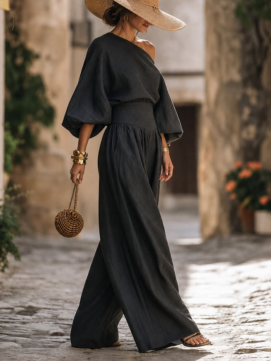 Wide-Leg Pleated Pocket Relaxed Pants