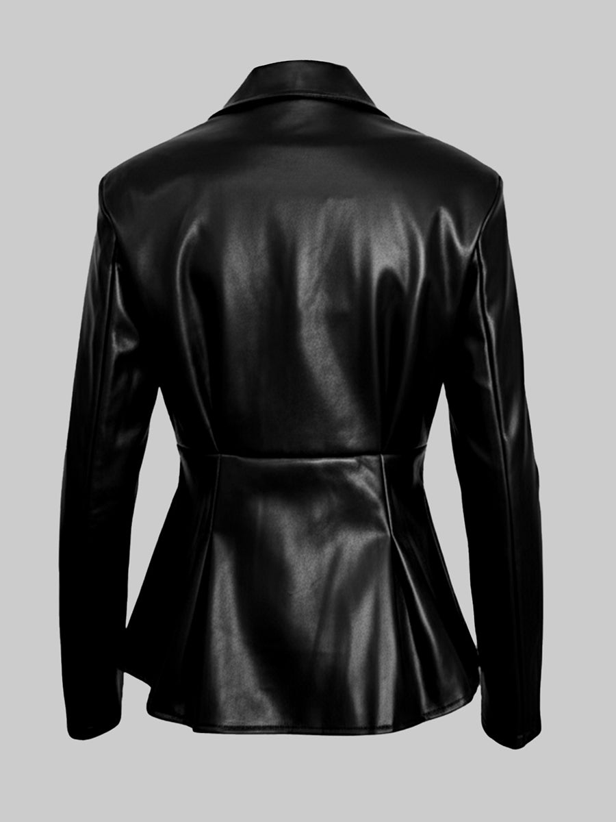 Notch-Collar Button-Detail Long-Sleeve Jacket
