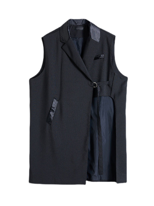 Notch-Collar Asymmetric Pocket Sleeveless Vest