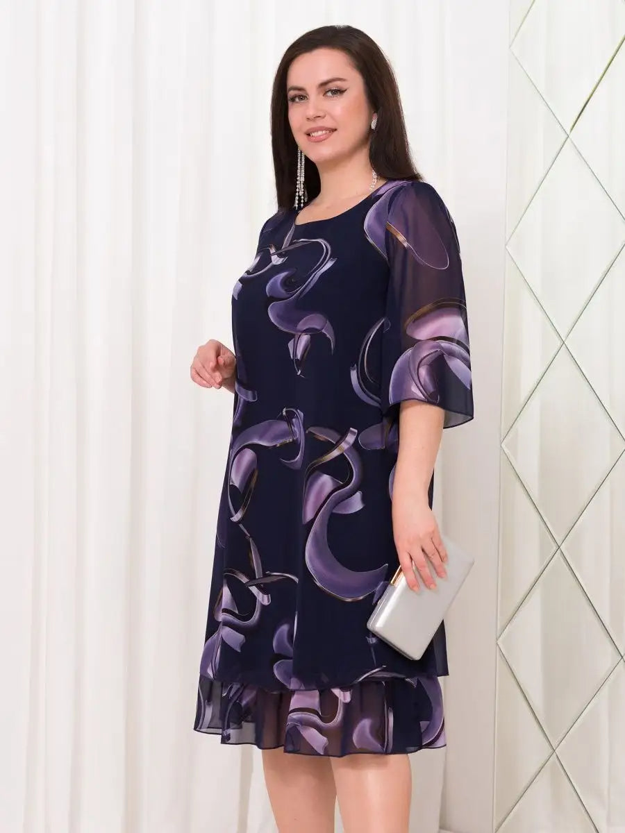 Emma | Midnight Swirl Chiffon Dress