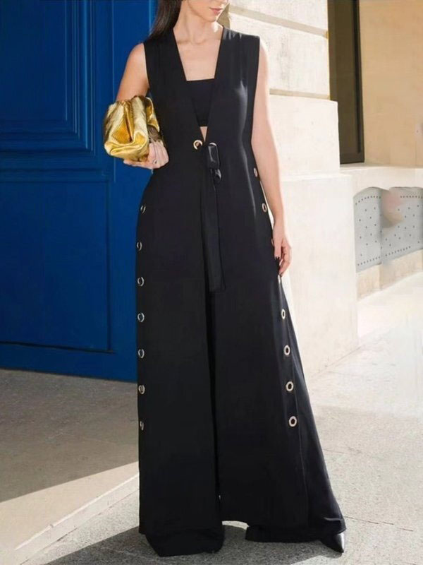 V-Neck Side-Split Sleeveless Cut-Out Vest