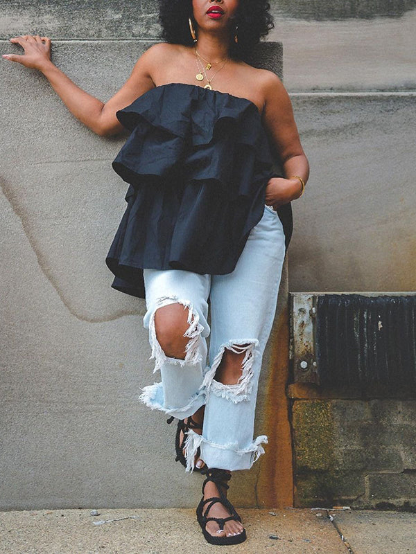 A-Line Ruffle Elastic Relaxed Vest