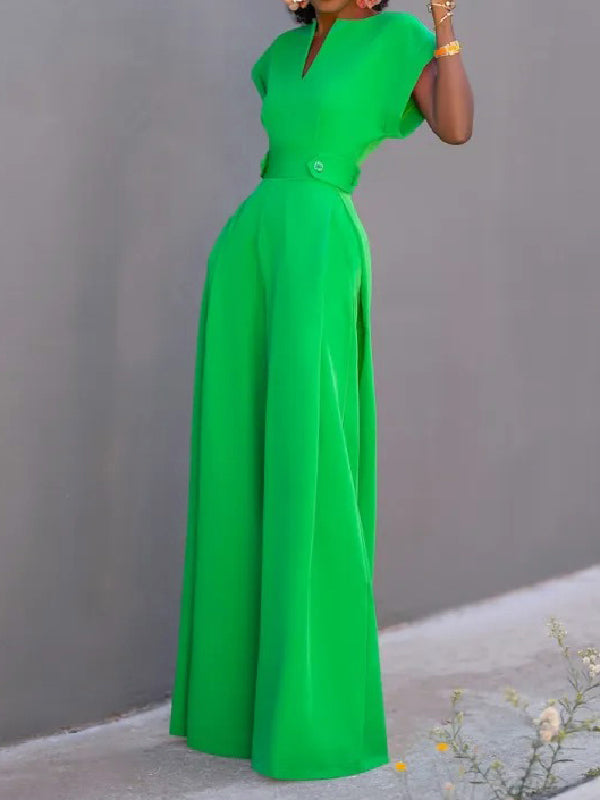 Wide-Leg Cap-Sleeve Jumpsuit