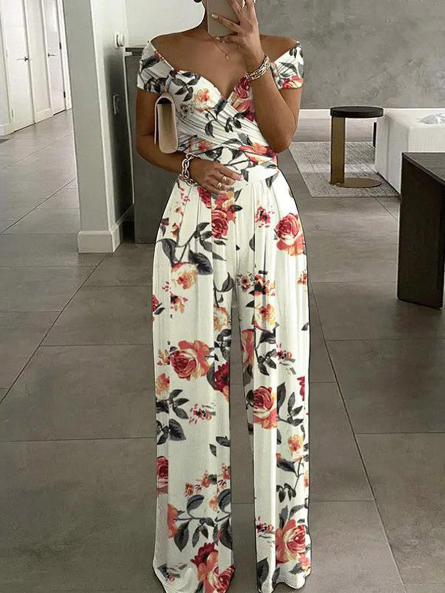 Printed High-Waist Pleated Relaxed Jumpsuit