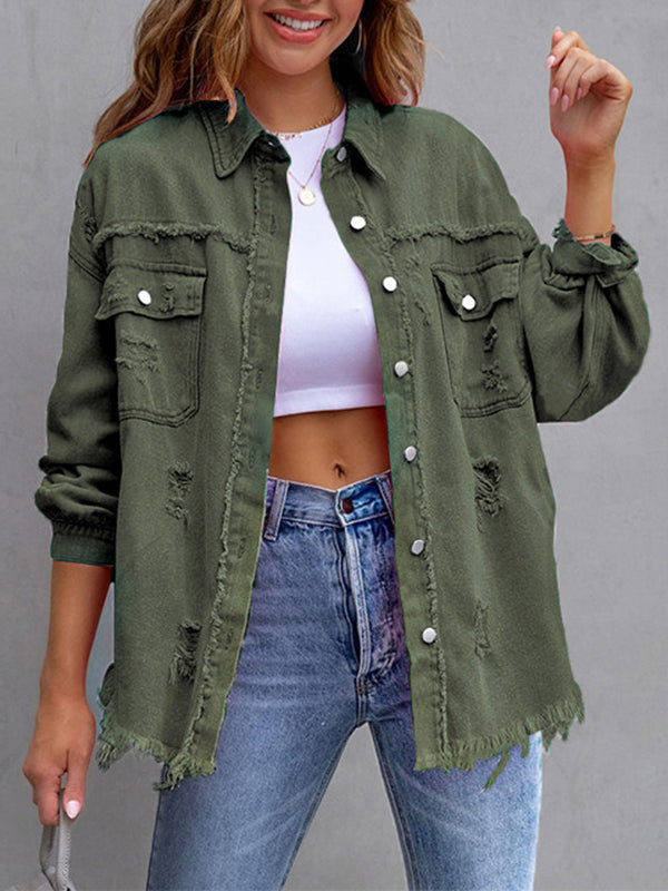 Fringe Pocket Long-Sleeve Relaxed Jacket