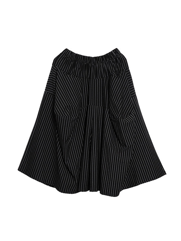 Striped High-Waist Pocket Elastic Culottes