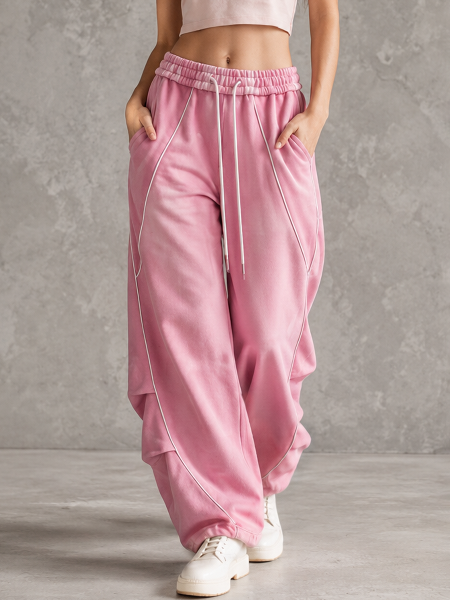 Wide-Leg High-Waist Drawstring Pocket Pants