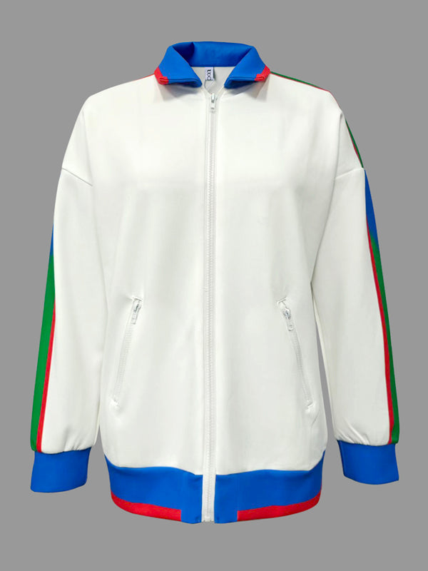 Striped Zip Long-Sleeve Relaxed Jacket