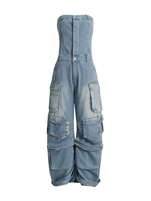 Wide-Leg High-Waist Button-Detail Pocket Jumpsuit