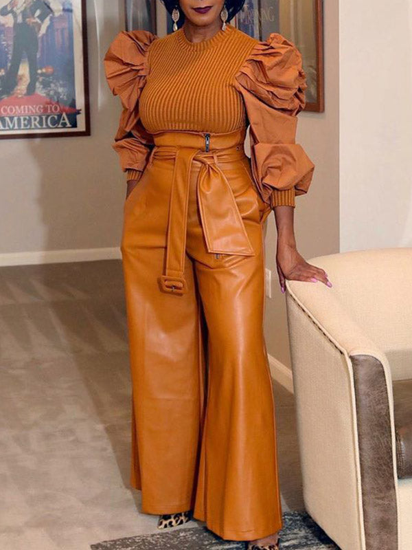 Wide-Leg High-Waist Zip Belted Belt