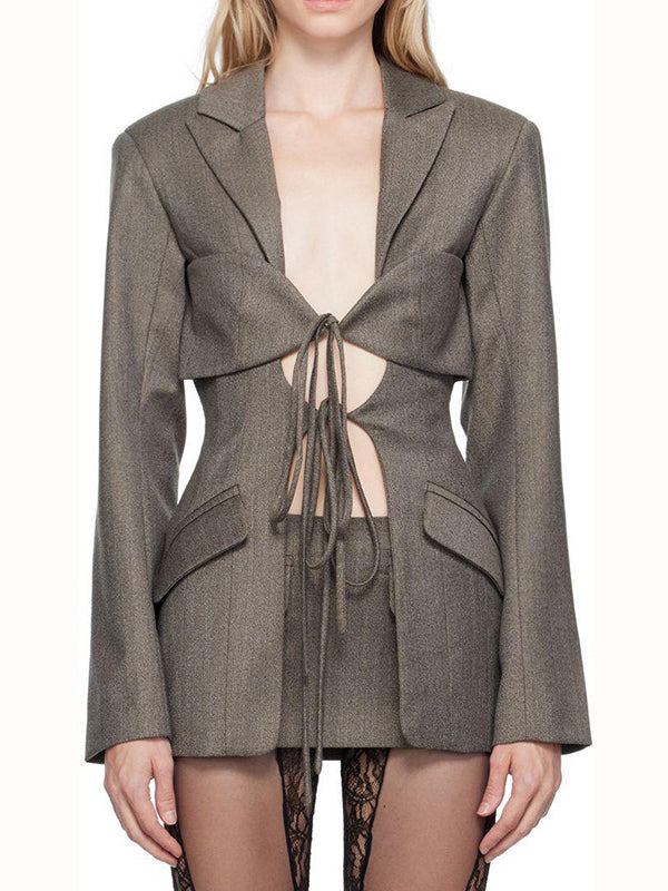 Notch-Collar Pocket Long-Sleeve Relaxed Blazer