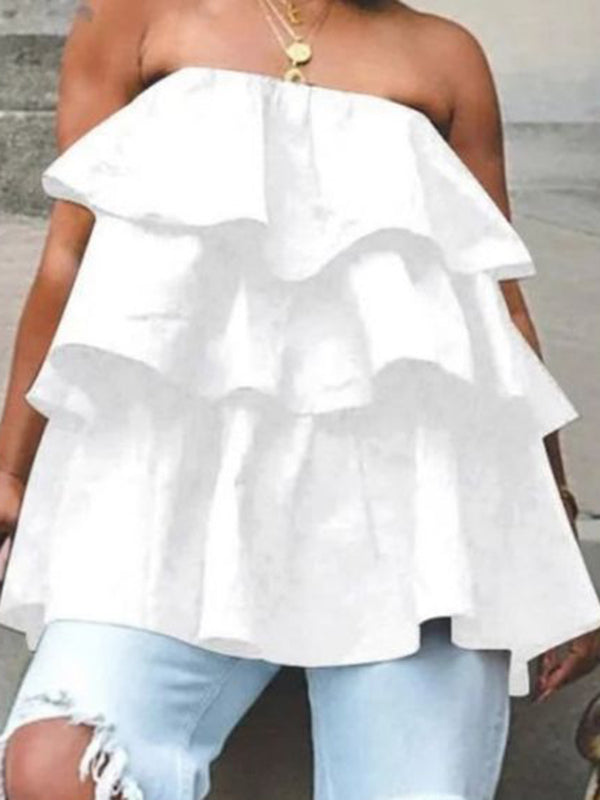 A-Line Ruffle Elastic Relaxed Vest