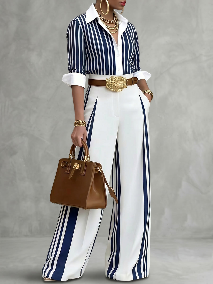 Wide-Leg High-Waist Pocket Contrast Belt