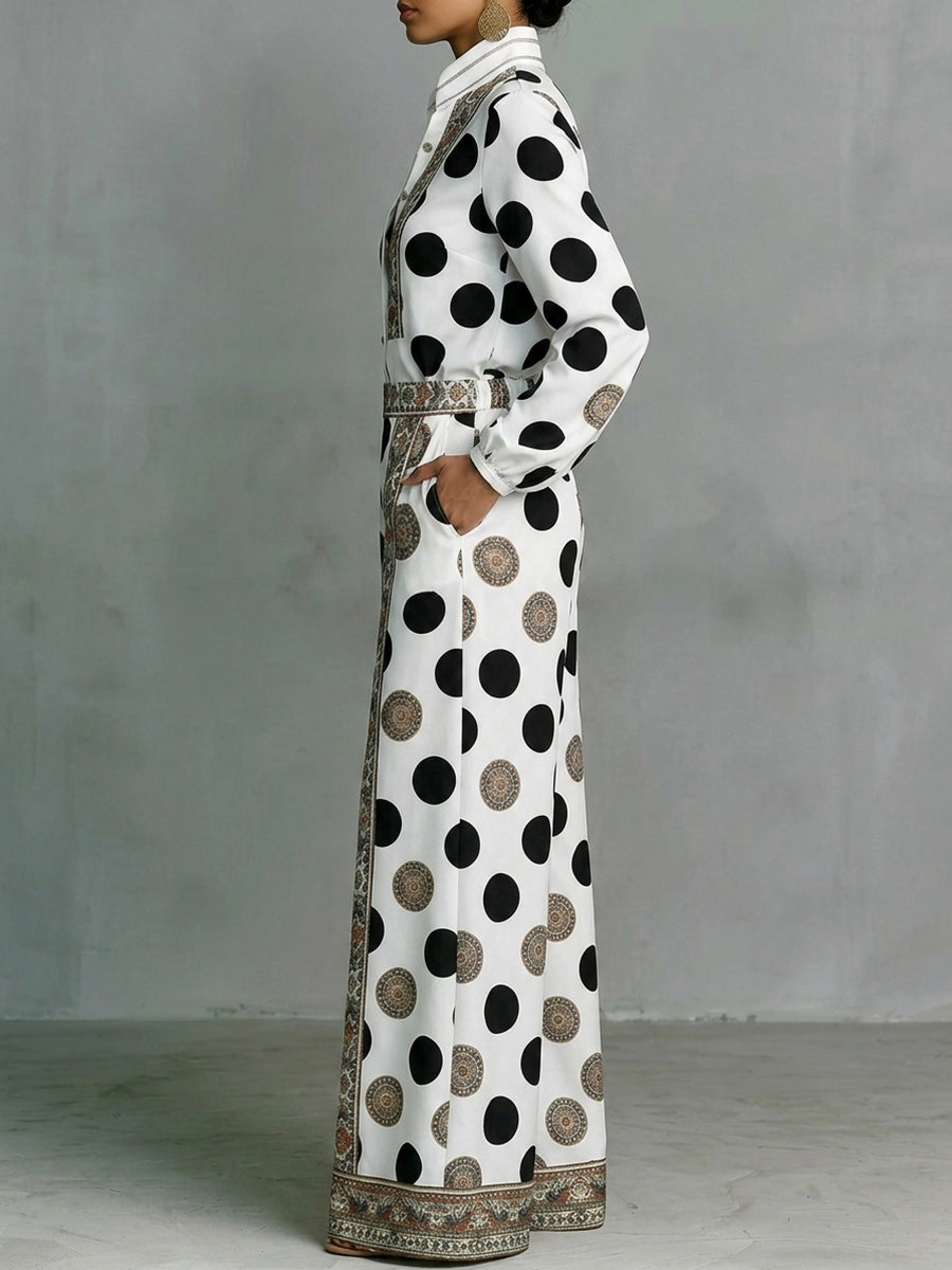 Polka Dot Wide-Leg High-Waist Pocket Pants