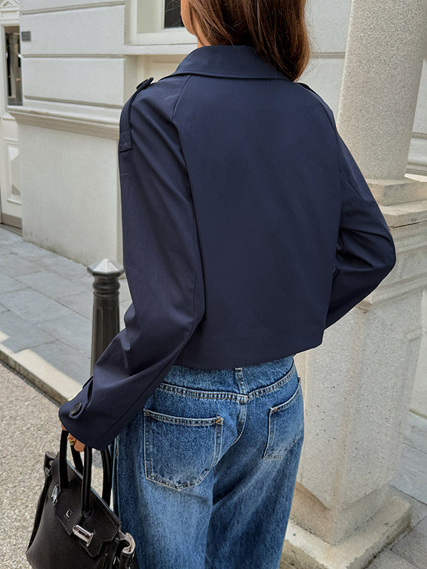 Notch-Collar Button-Detail Long-Sleeve Jacket