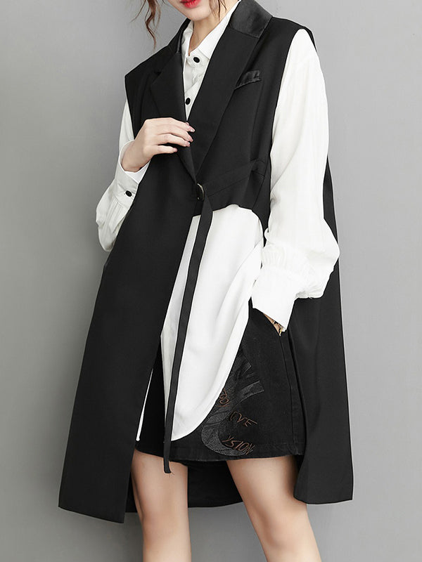 Notch-Collar Asymmetric Pocket Sleeveless Vest