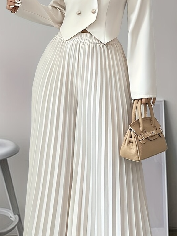 Wide-Leg Pleated Elastic Relaxed Pants