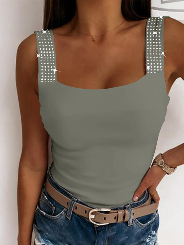 Sleeveless Rhinestone Elastic Vest