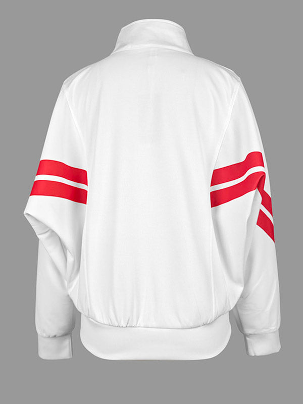 Striped Stand-Collar Zip Long-Sleeve Jacket