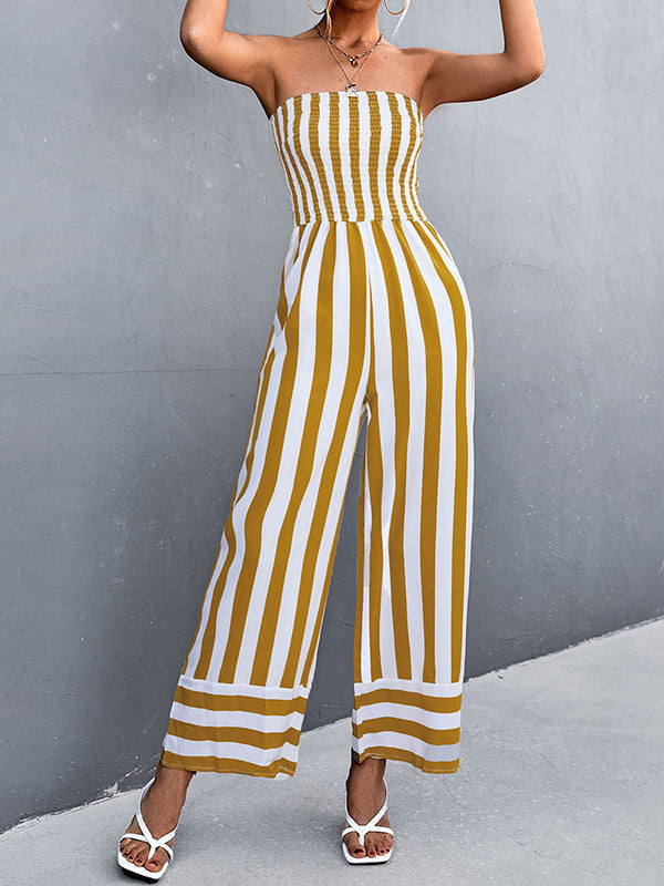 Striped Sleeveless Elastic Relaxed Jumpsuit