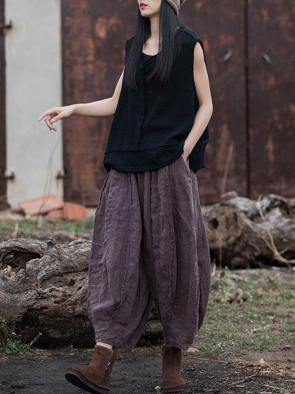 V-Neck Pleated Fringe Sleeveless Vest