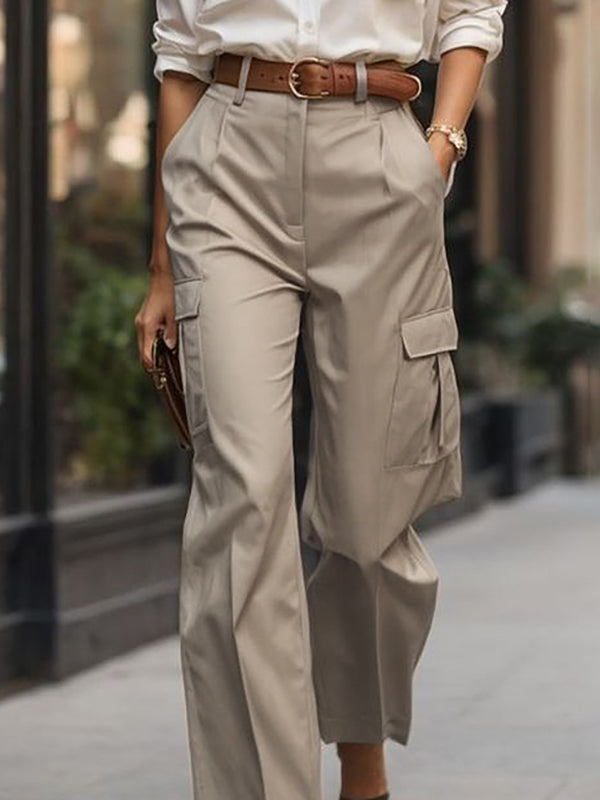 High-Waist Pleated Pocket Pants