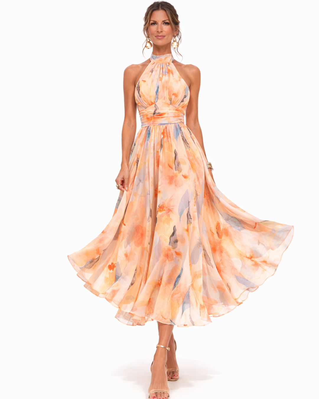 Luciana | Watercolor Halter Maxi Dress