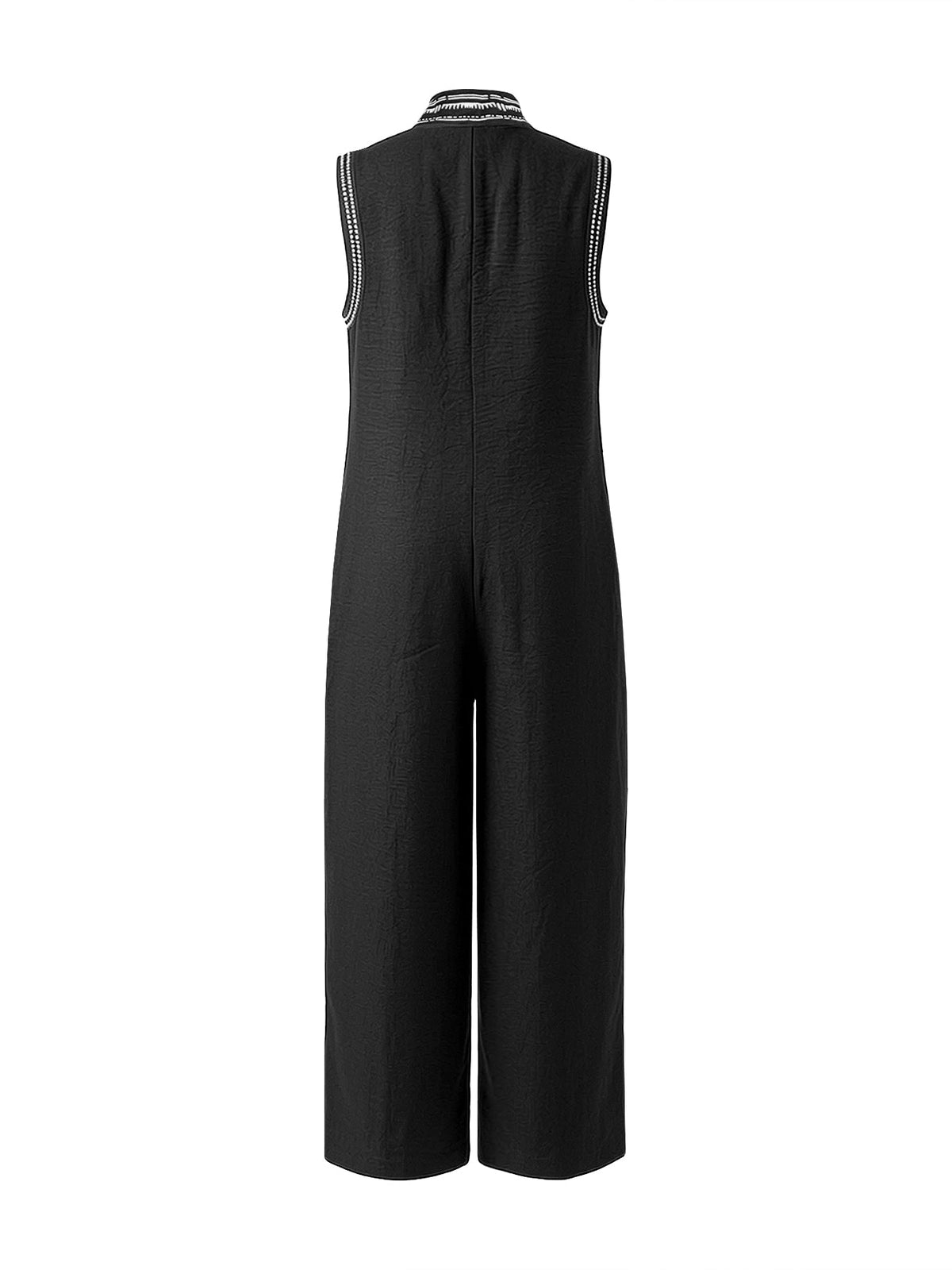 Wide-Leg Stand-Collar Zip Pocket Jumpsuit