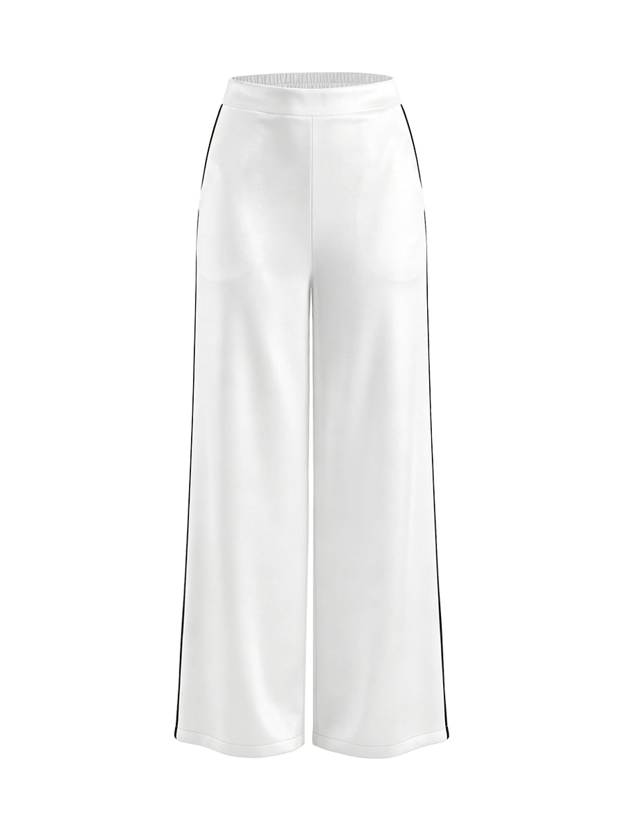 Wide-Leg High-Waist Pocket Contrast Pants
