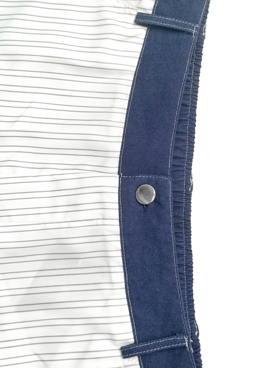 Striped High-Waist Button-Detail Pocket Pants