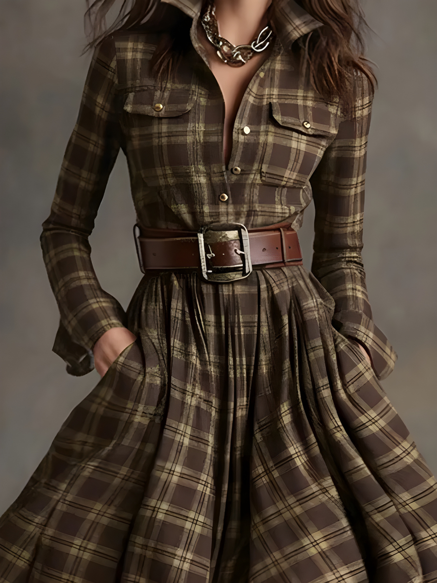 Elara | Plaid Button-Front Maxi Dress