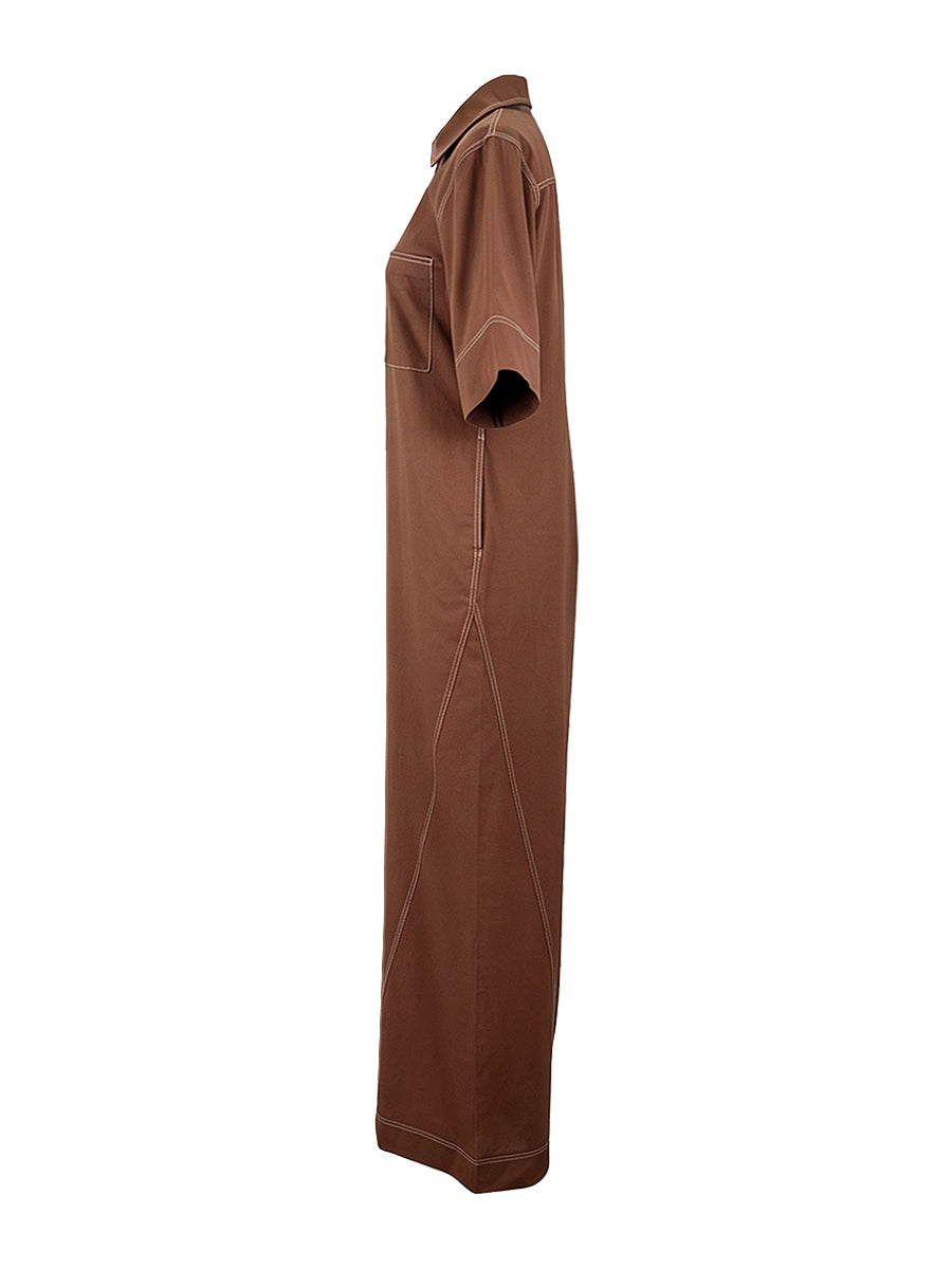 Stand-Collar Zip Pocket Short-Sleeve Jumpsuit