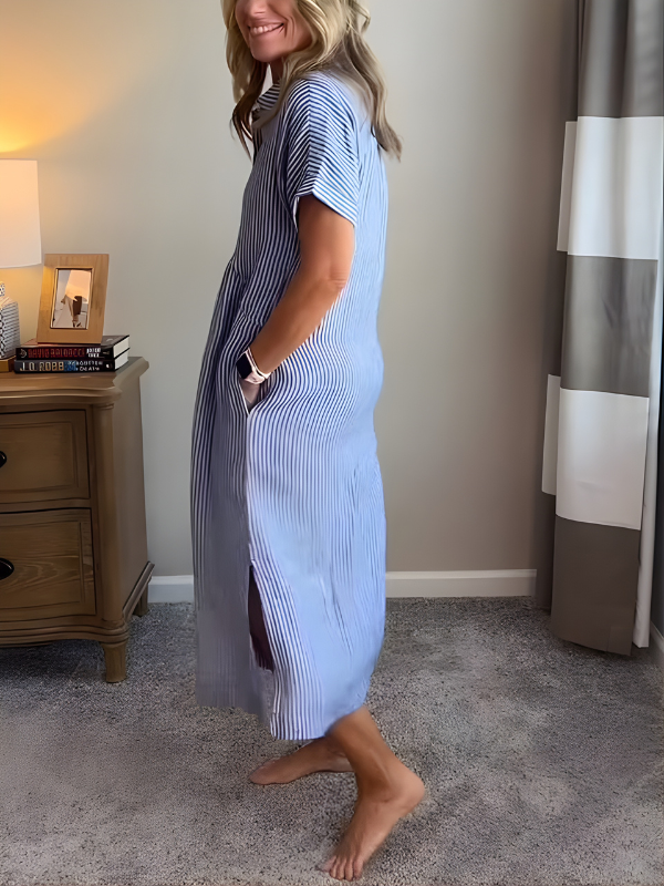 Marina | Striped Maxi Shirt Dress with Pockets