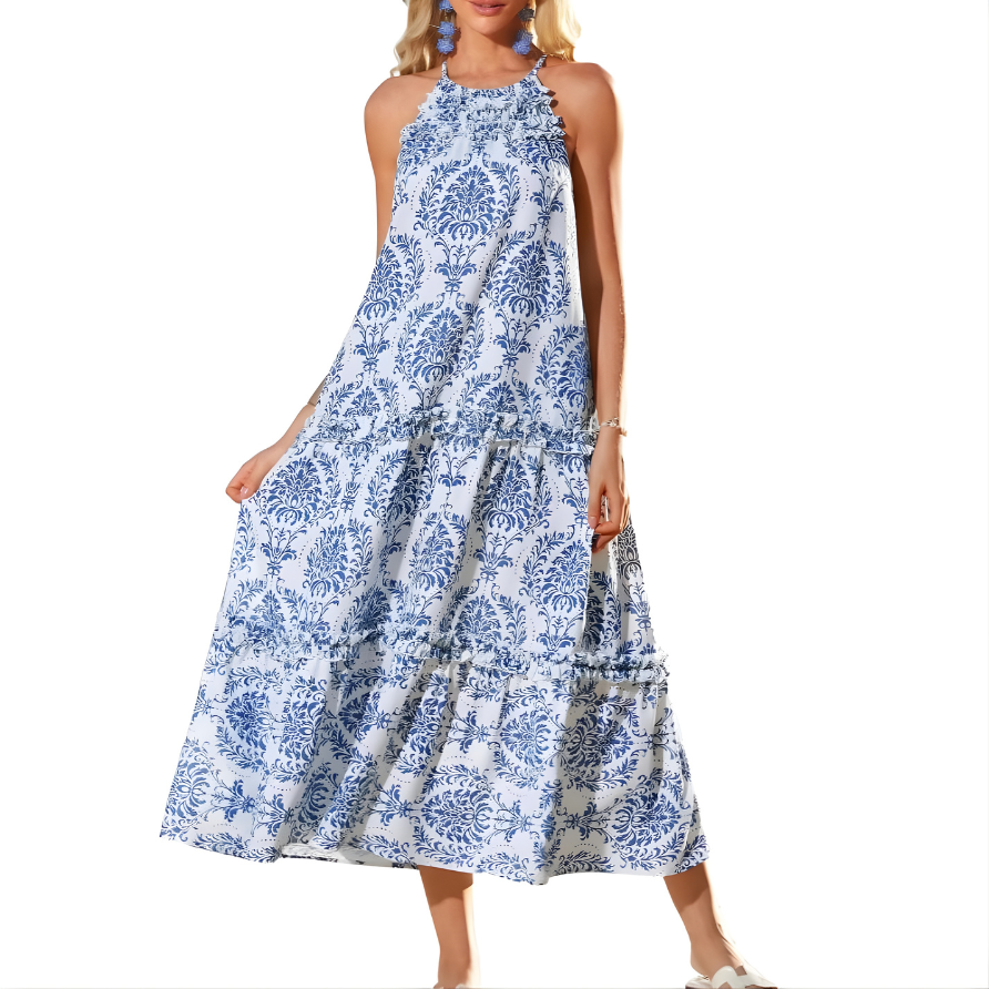 Loren | Boho Halter Tiered Maxi Dress