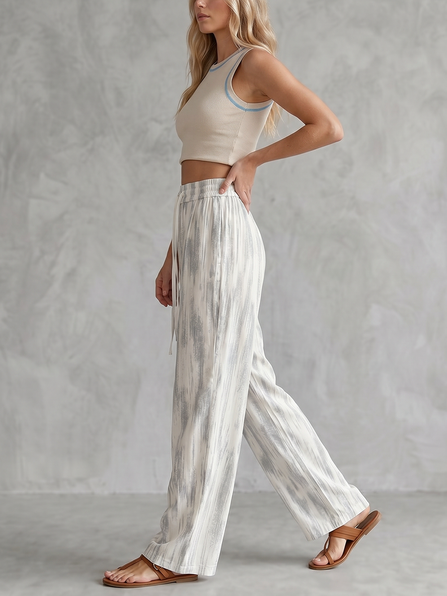 Wide-Leg High-Waist Drawstring Pocket Pants