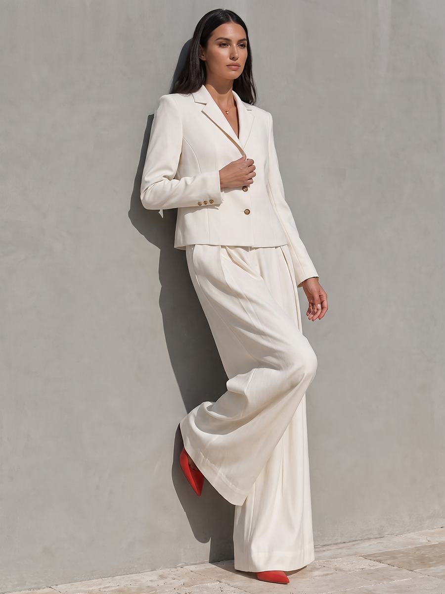Wide-Leg High-Waist Pleated Pocket Pants