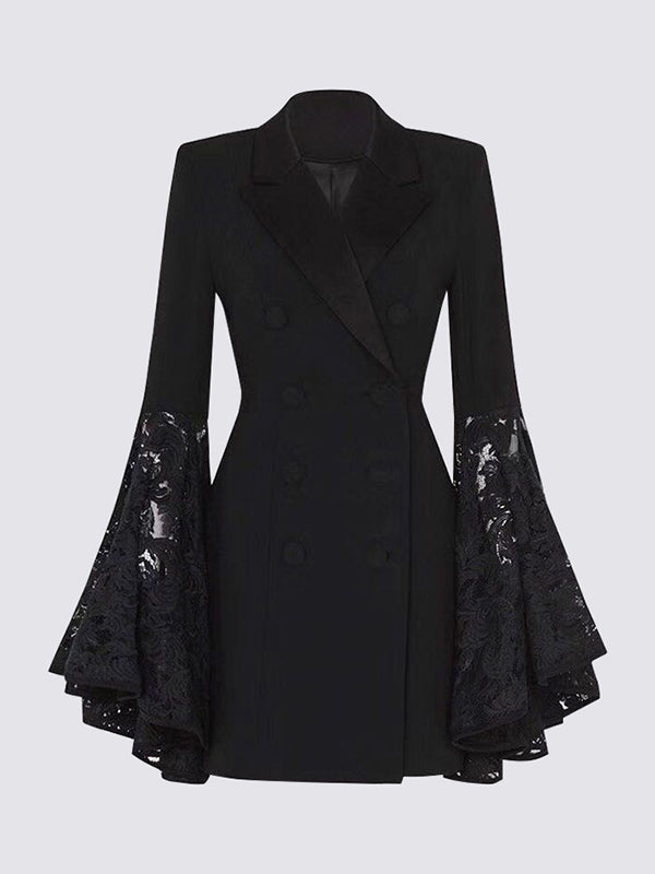 Notch-Collar Asymmetric Button-Detail Long-Sleeve Blazer