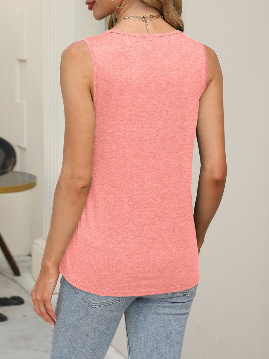 Round-Neck Pleated Sleeveless Relaxed Tank Top